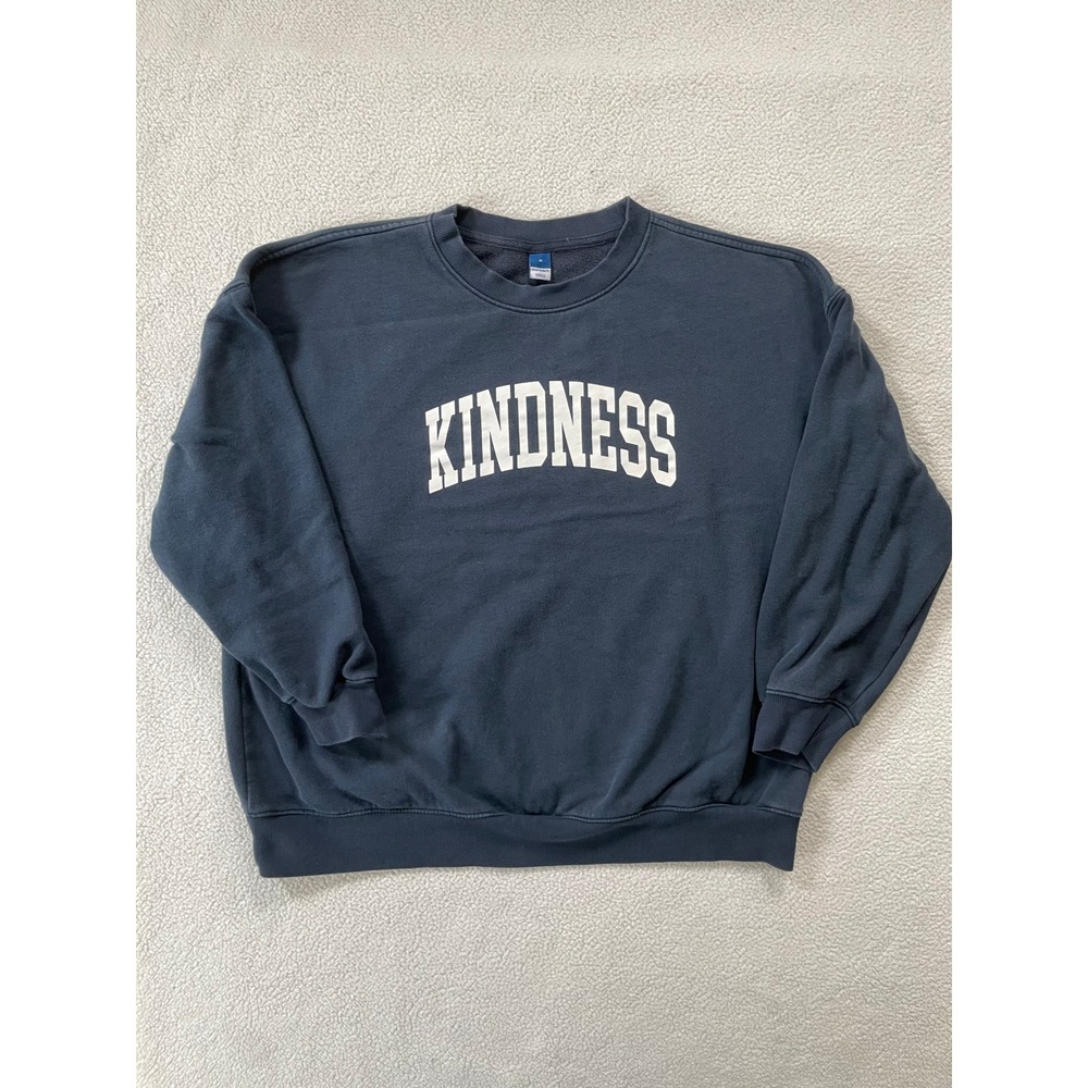 Old Navy Women Medium Oversized Crew Sweatshirt Dusk Navy Kindness Graphic